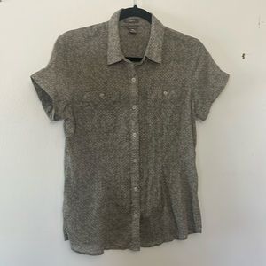 Eddie Bauer olive print camp shirt